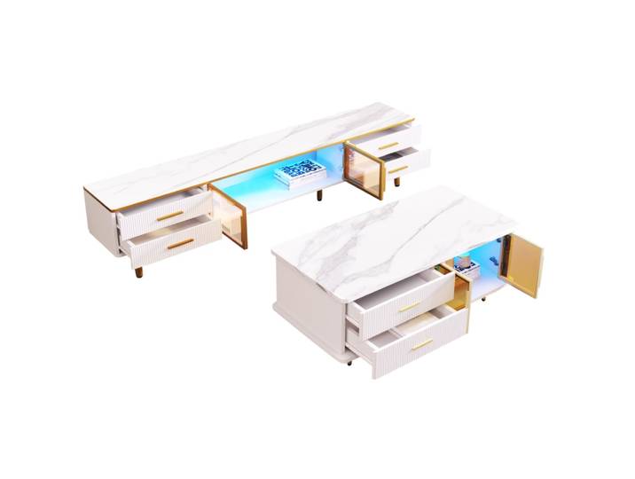Meuble tv et table basse en panneaux avec led blanc