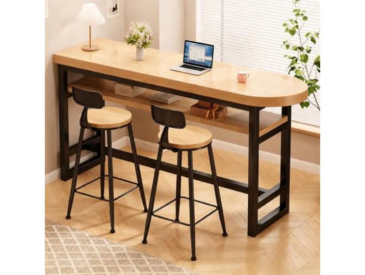 Massivholz Bartisch, 5 cm Kiefer Tischplatte, schmaler Stehtisch Metall Platzsparender Stehtisch mit abgerundeten Ecken, perfekt für Küche, Essbereich, Home Bar und Gastronomie