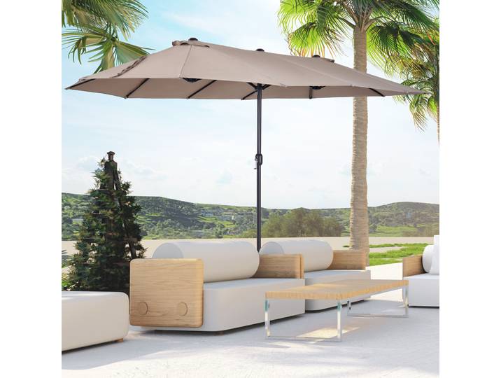 Outsunny Parasol Jardin XXL Manivelle Acier Marron