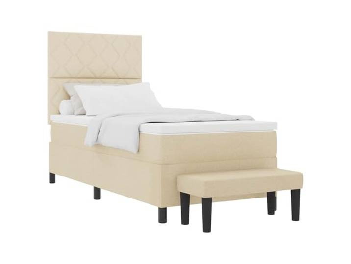 vidaXL Boxspringbett mit Kopfteil Creme 90 x 190 cm Stoff Zwei Höhenoptionen für individuelle Anpassungen, Robuster Holzwerkstoff für extra Halt, Mittel-feste Festigkeit für