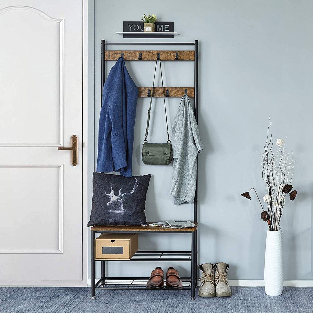 Mercury Allenton Hall Tree 70cm Wide with Bench and Shoe Storage Brown/Black 175cm H X 70cm W X 32cm D
