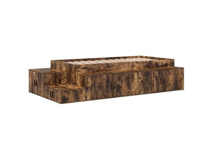 PUGYNBK Lagerbett Eiche rauchfarben 90 cm Kiefernholz, integrierte Regalböden, Lattenrost, Türen mit Scharnier, ohne Lattenrost