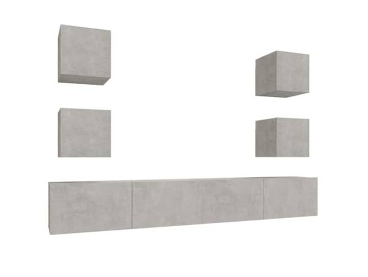 LKJephalotrop 6-TLG. TV-Schrank Set Wandmontage Betongrau Holzwerkstoff Flexibles Hängeboard Set fürs Wohnzimmer. Platzsparende Wandmontage schafft Freiraum am Boden mit moderner Beton-Optik.