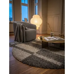 Hochflorteppich WERFEN, kariert, Taupe, Ø 160 cm