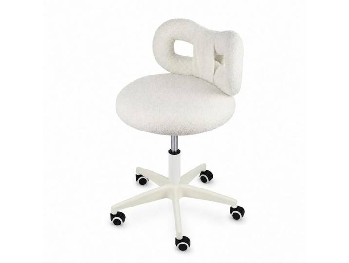 HUOLE - Fauteuil à roulettes pivotantes avec nœud en velours Teddy fauteuil raffiné pour chambre à coucher ou bureau - Blanc