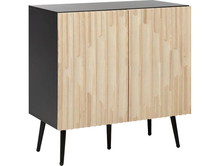 BELIANI Sideboard Hellbraun u. Schwarz MDF Massivholz mit Türen Stauraum Aufbewahrung Moderner Stil für Wohnzimmer Schlafzimmer