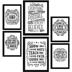 POSTER Set Mit 6 Biblisch In Rustikale Zitate A3 & A4 Schwarzer Rahmen