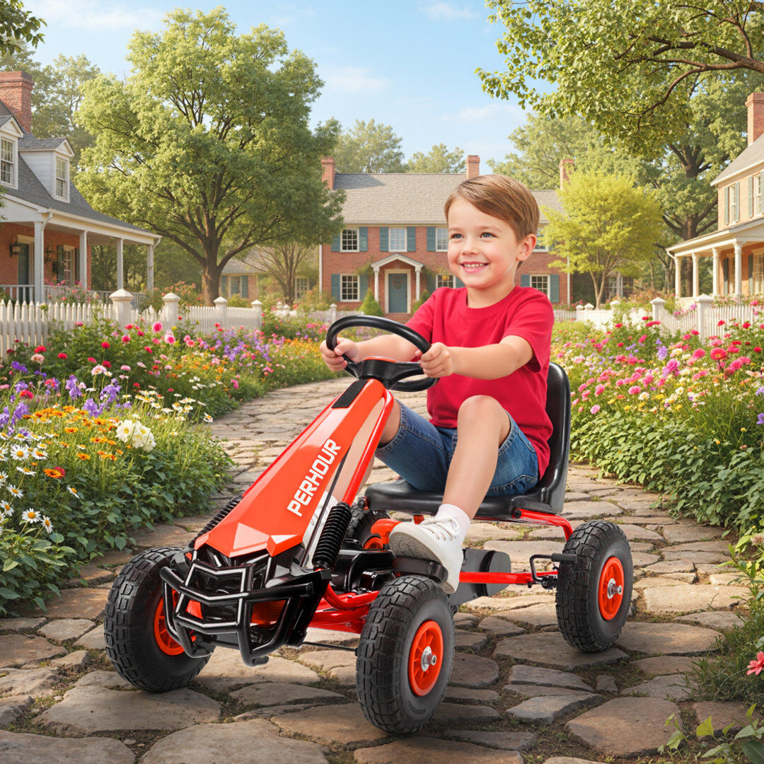 HOMCOM AIYAPLAY Kids Pedal Go Kart with Adjustable Seat, EVA Tyres, Brake Red