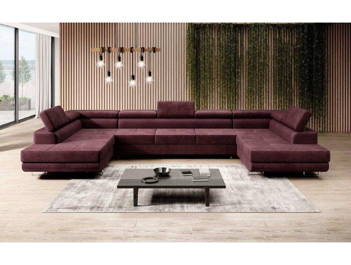 Designer Sofa Taormina mit Schlaf- und Klappfunktion in Samt - Samt - Bordeaux - Luxusbetten24