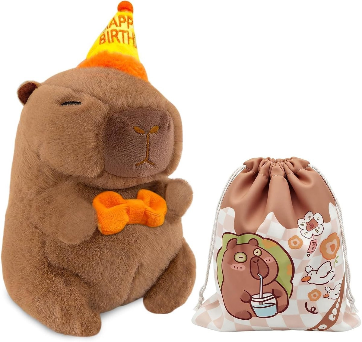 Pluche Capybara knuffel met hoed, 25 cm