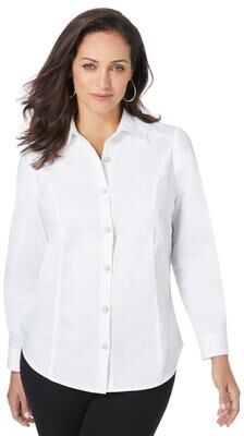 Plus Size Women's Stretch Cotton Poplin Button Down Shirt by Jessica London in White (Size 18 W) Button Down Blouse