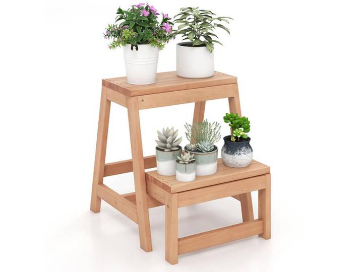 Bois de Sapin Robuste Gain de Place Marchepied Pliant 2 Marches Escabeau pour Rangement en Hauteur et Support Plantes