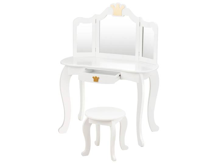 COSTWAY Kinder Schminktisch mit Hocker, abnehmbarer Spiegel & Schublade, Frisiertisch Holz, Kindertisch, Spiegeltisch 80x42x106cm Weiß
