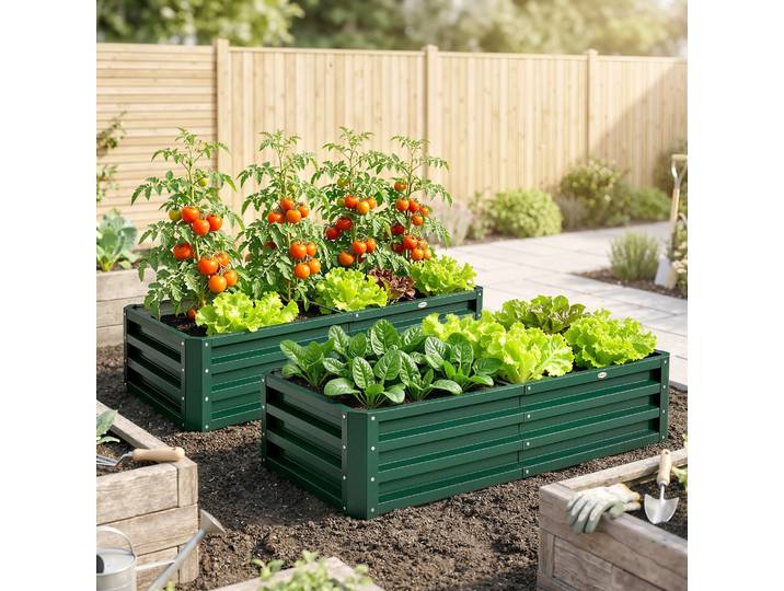 Outsunny Carré Potager Acier 120x60x30,5cm Vert Lot de 2