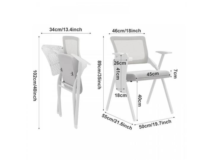 HUOLE Chaise pliante avec tablette - Chaise de réunion - Chaise d'école - 46 × 47 × 84 cm - Gris clair.