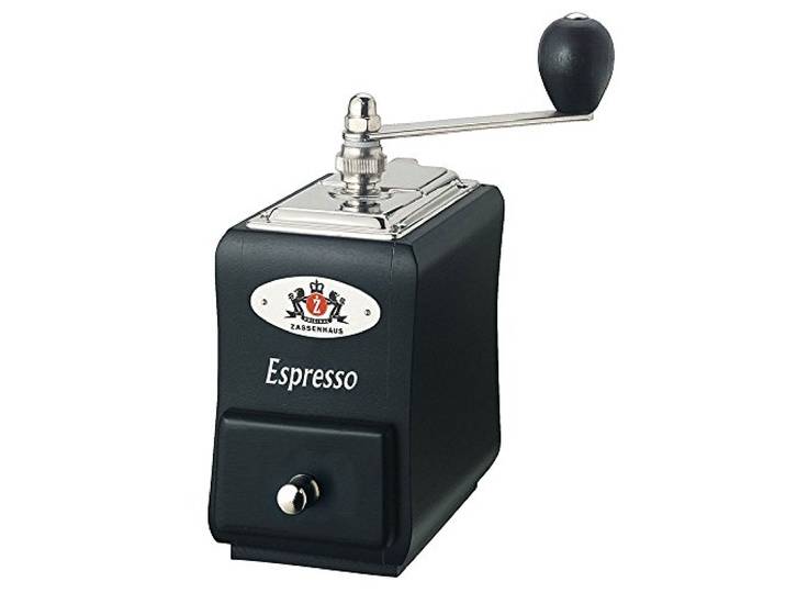 Zassenhaus Kaffeemühle Santiago Buche schwarz, manuelle Espressomühle Knie-Kaffeemühle, gehärteter Spezialstahl, stufenlose Mahlgradeinstellung, 30 g Bohnenbehälter, Buche schwarz
