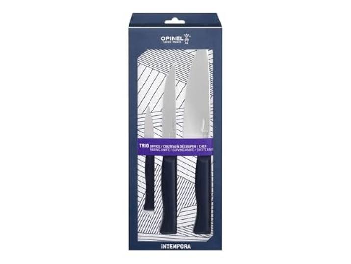 OPINEL - Coffret Trio Intempora\, 1 Couteau de Chef\, 1 Couteau à Découper\, 1 Couteau d’Office - Acier Inox\, Polyoxyméthylène\, Pleine-Soie - Garantie à Vie