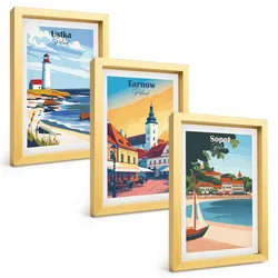 BILDER SET 3er Set - 20x30 cm Goldrahmen - Stadtansichten Ustka Tarnów Sopot