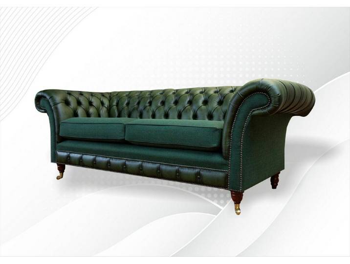 JVmoebel Chesterfield-Sofa Elegante grüne Chesterfield Couch aus feinstem Leder, Packung, Made in Europa
