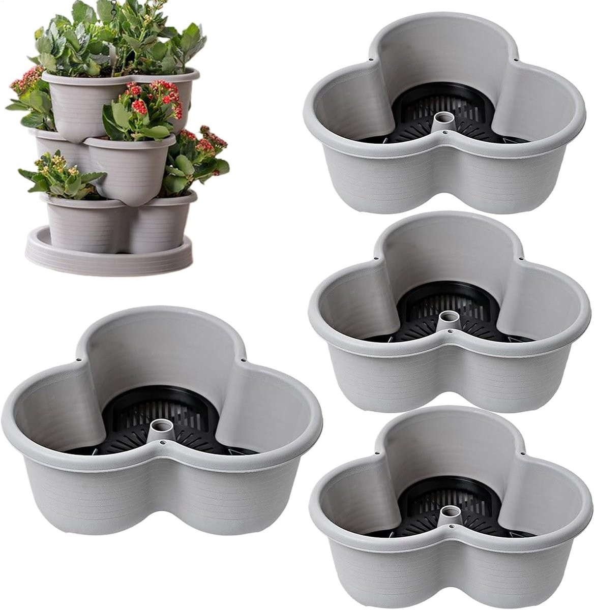 Verticale Tuinplanter Plantentoren met 4 Niveaus en Wielen - Zwart