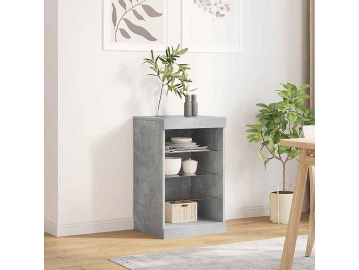 furnicato Sideboard mit LED-Beleuchtung 41x37x67 cm Betongrau (1 St), RGB-LED-Beleuchtung für Beistellschrank mit viel Stauraum