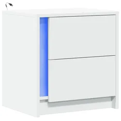 Décoshop26 - Nachttisch mit LED-Beleuchtung und Schubladen aus weißem Holzwerkstoff DEC032767