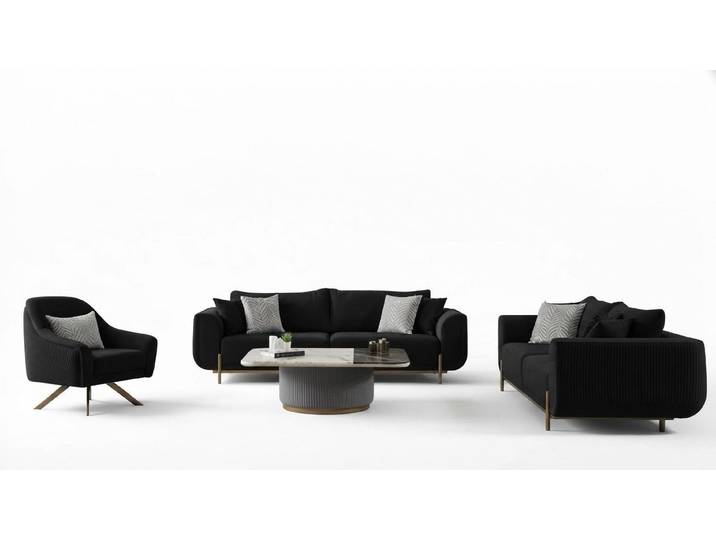 Xlmoebel Polstergarnitur Beige-goldenes Wohnzimmerset mit Edelstahl-Akzenten, (Wohnzimmerset, 4tlg. Wohnzimmer Set(2xSofa 3 sitzer+Sessel+Couchtisch), Hergestellt in Europa