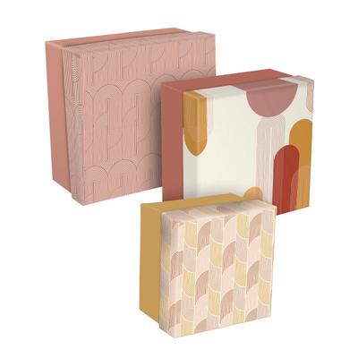 Clairefontaine 2x Terracotta, Set mit 3 quadratischen Aufbewahrungsboxen 25x25x12 cm, 20x20x11cm und 16x16x10 cm - 116080C