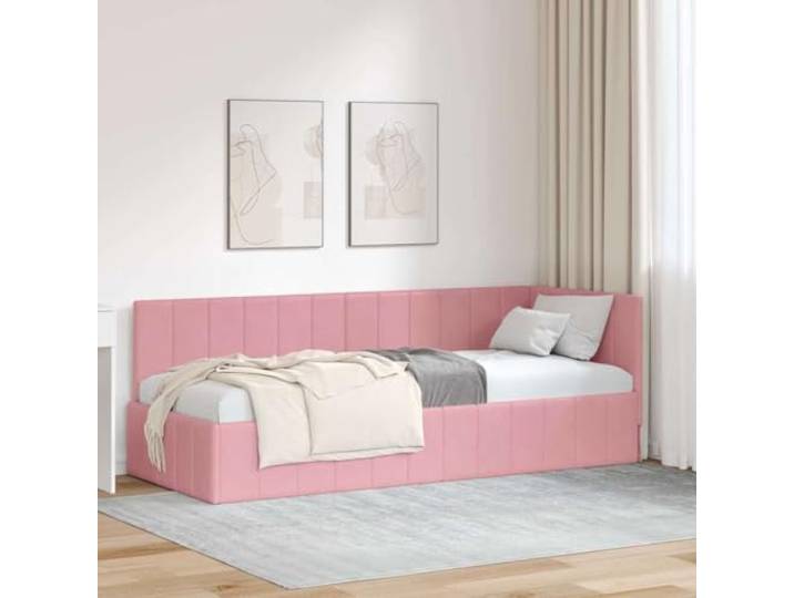 Samt L Form platzsparend Eckbett Sofa Schlafzimmer Rosa 80x200 cm Eckbettgestell mit Kopfteil Rosa 80x200 cm Samt L-form Sofa Bett Platzsparend mit Lattenrost Stabil