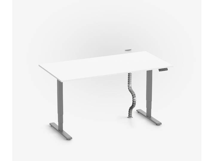FOKUS Schreibtisch + Steckleistenhalter + Kabelschlange Grau Weiß 140x80