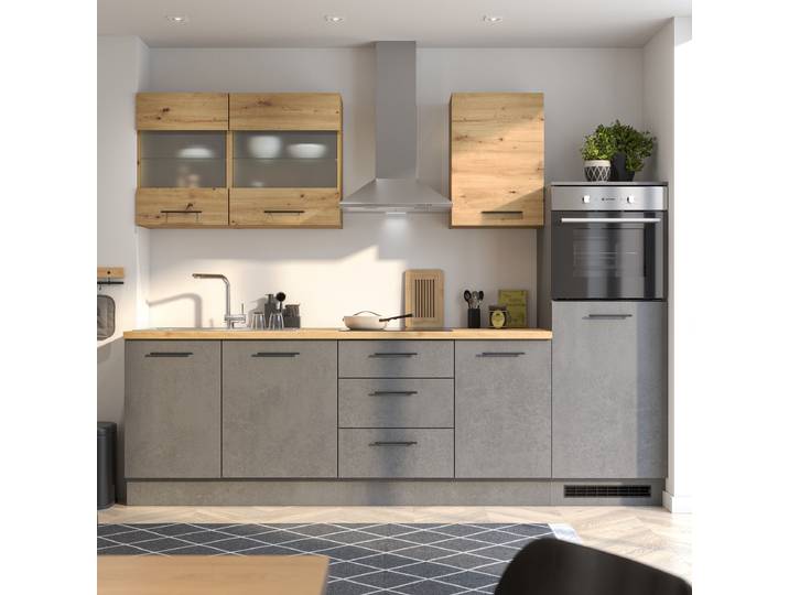 Küchenzeile Turrida 280 cm 280 x 218 x 60cm Grau/Beton Dunkel Dekor ohne Elektrogeräte