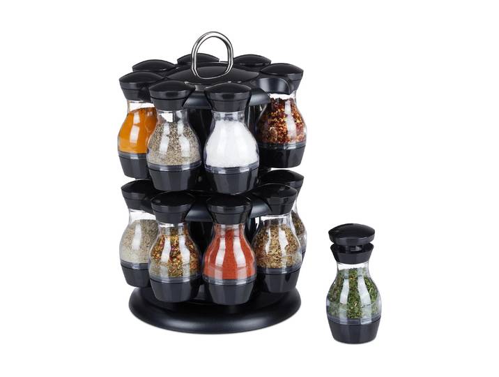 Gewürzregal RELAXDAYS 16er Set , schwarz, transparent, Kunststoff, Regale, Gewürzregal