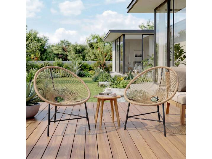 Outsunny Lot 2 Chaises Acapulco Rotin Acier Balcon Véranda