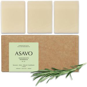 ASAVO Seife Premium handgemachte Bio Naturseife, Rosmarin, Festseife, im Stück, je 95 g, 3 Stück