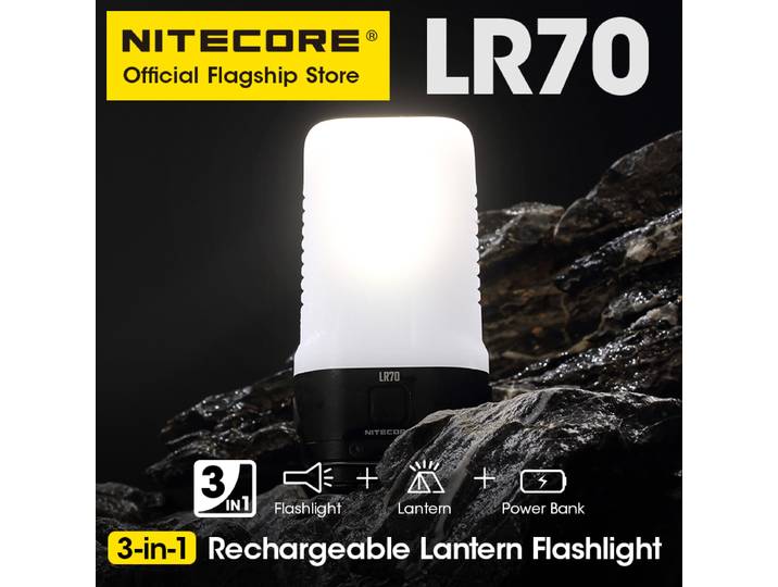 NITECORE-Lanterne de camping LR70 3 en 1 USB-C lampe de poche aste 18W QC PD Charge rapide Power Bank Portable Tente de camping