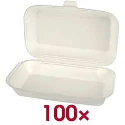 Papstar Einweg-Menüboxen mit Deckel, 100 Stück weiß, 24x7.5x13.3 cm