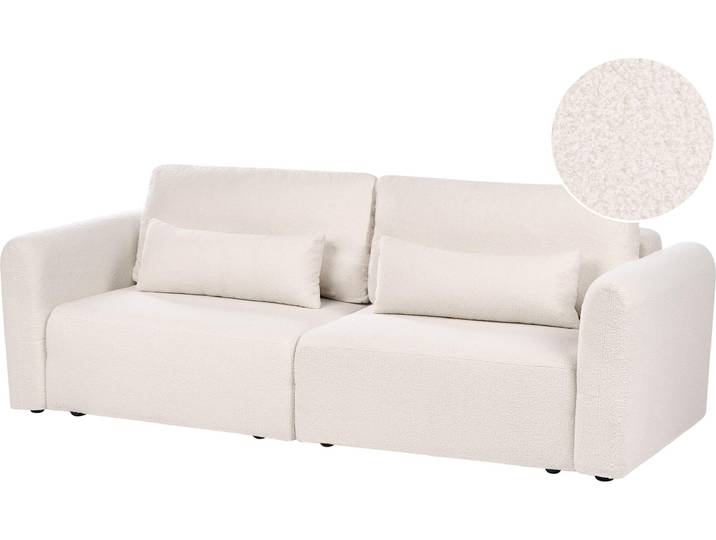 BELIANI Schlafsofa Hellbeige Bouclé 3-Sitzer Stauraum Schlaffunktion Kissen Modernes Design Schlafcouch Bettsofa Polstersofa Wohnzimmer Gästezimmer