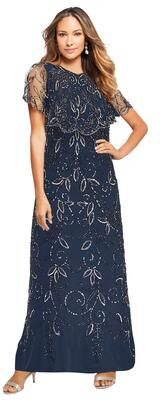 Plus Size Women's Plus Size Beaded Capelet Maxi Gown - Glam Evening Dress by Roaman's in Navy (Size 26 W) Beaded Formal Evening Capelet Gown