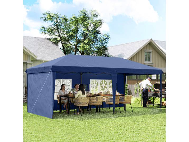 Outsunny Tonnelle Pliante 6x3m Bleu avec Parois et Sac