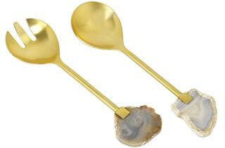 Classic Touch S/2 Gold Salad Servers with Agate Stone