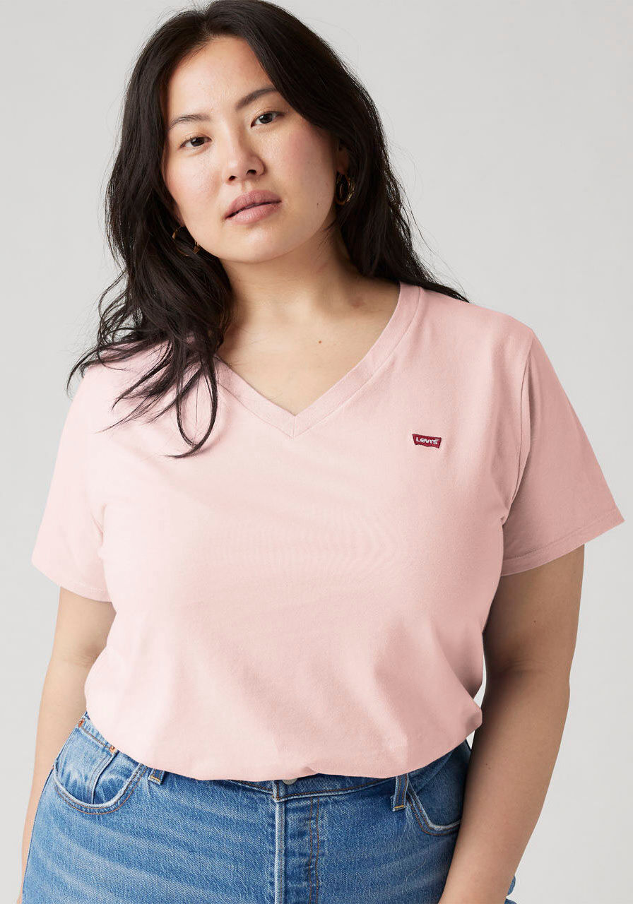 V-Shirt LEVI'S PLUS "V NECK TEE", Damen, Gr. XXXL (54/56), potpourri, Jersey, Obermaterial: 100% Baumwolle, figurumspielend hüftlang, V-Ausschnitt, Shirts V-Shirt, Figurumspielende Passform