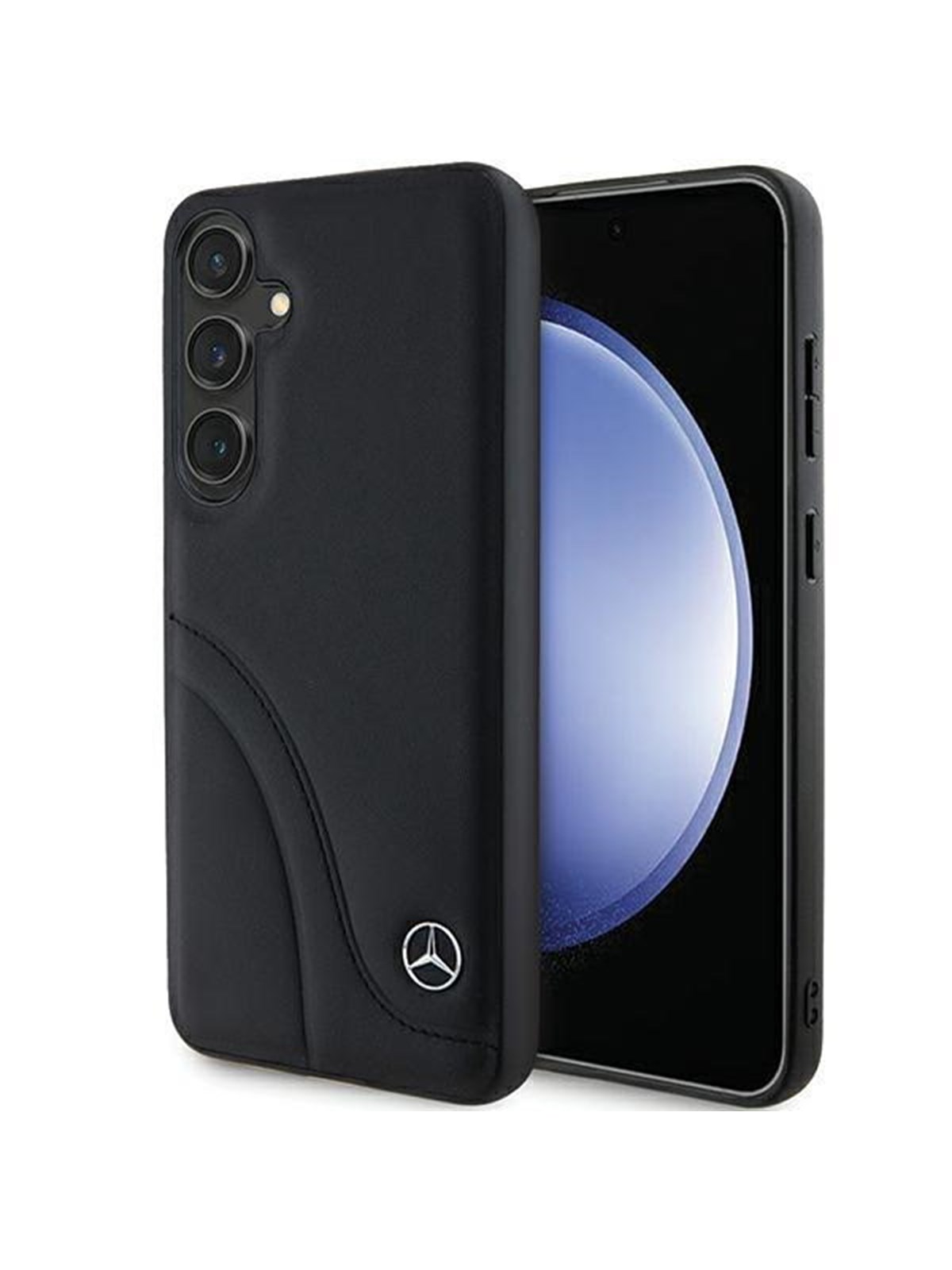 Mercedes Leather Curved Stitches Case for Samsung Galaxy S24+ - Black