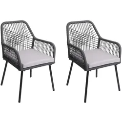Mendler 2er-Set Gartenstuhl HWC-O12, Outdoor Sitzpolster Aluminium Seilgeflecht Rope ~ anthrazit, Bezug grau