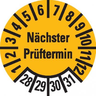 Dreifke® Prüfplakette, Nächster Prüftermin 28-31, gelb, Dokumentenfolie, Ø 10mm, 1000 Stk.