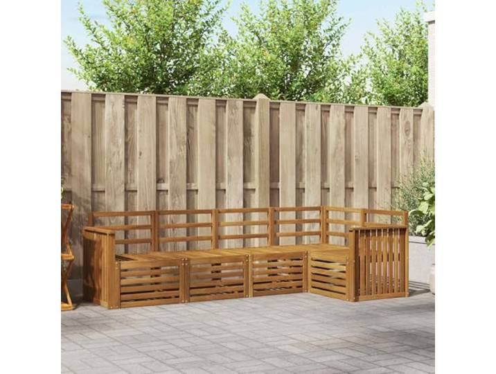 RJPLMFV Ecksofa-Set, 5-teilig, Akazienholz, massiv, Natur Modular, bequem, Design außen, pflegeleicht, witterungsbeständig