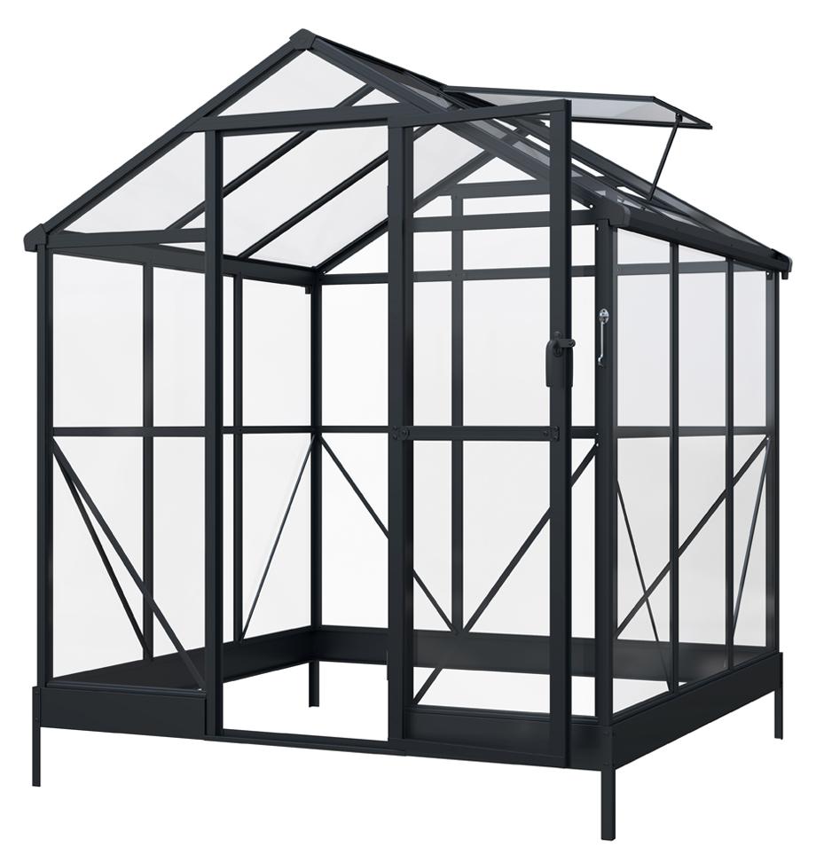HOME DELUXE Gewächshaus ALBORA - Schwarz, Aluminium/Polycarbonat | inkl. Fundament, 90 % Lichtdurchlässigkeit