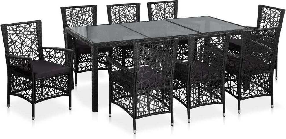 9-tlg. Garten-Essgruppe Poly Rattan Schwarz