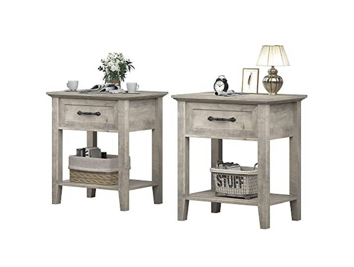 Koioplie Nachtschrank 2er Set, Nachttisch mit Schubladen und Fach, Nachtkonsole Nachtkommode Schlafzimmer Schrank Kommode MDF Betongrau 50x40x60cm