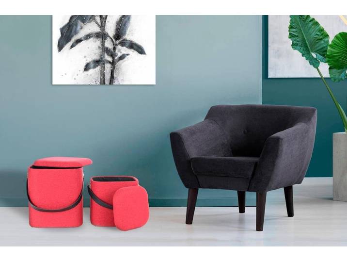 Hocker KAYOOM Arabella 225 2er-Set, abnehmbare Sitzfläche, Lagerfläche im Inneren , rot (rot, schwarz), B:29,5cm H:36cm T:29,5cm, 100% Polyester in Leinenlook / Schaumstoff / Sperrrholz, Hocker, Hocker, stapelbar, gepolstert, mit Stauraum, abgerundete quadratische Form