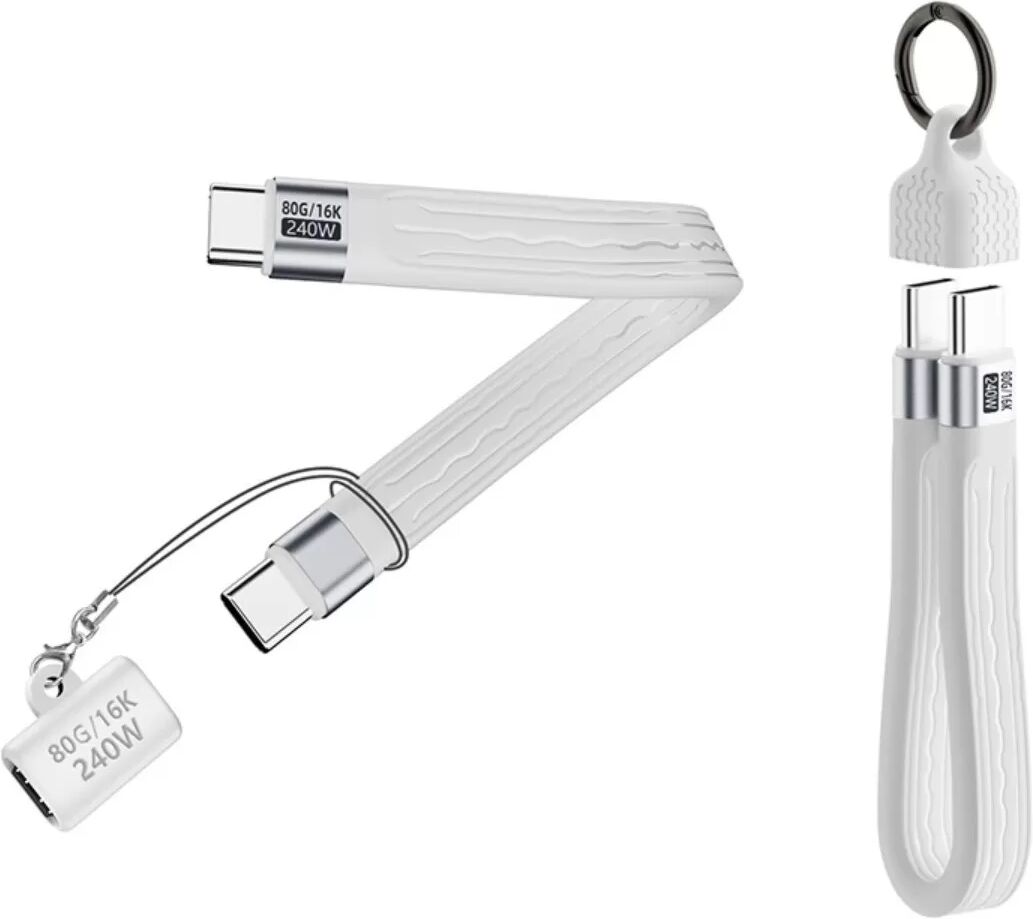 INF Voll ausgestattetes 240W FPC Flach USB-C-Kabel + Verlängerungsadapter-Kit — 240W MAX, USB4 80Gbps, 16K 60Hz, Emark-Chip Weiß